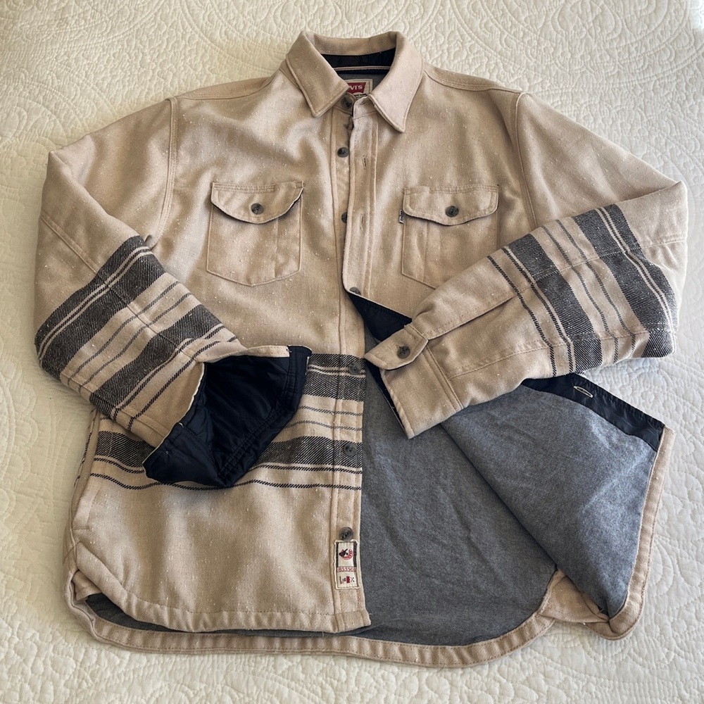 Levi’s Wool Blend‎ Shacket Lined Shirt Men’s Medium Textured Striped Cabincore
